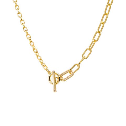 Pave Accented Toggle Multi Chain Necklace