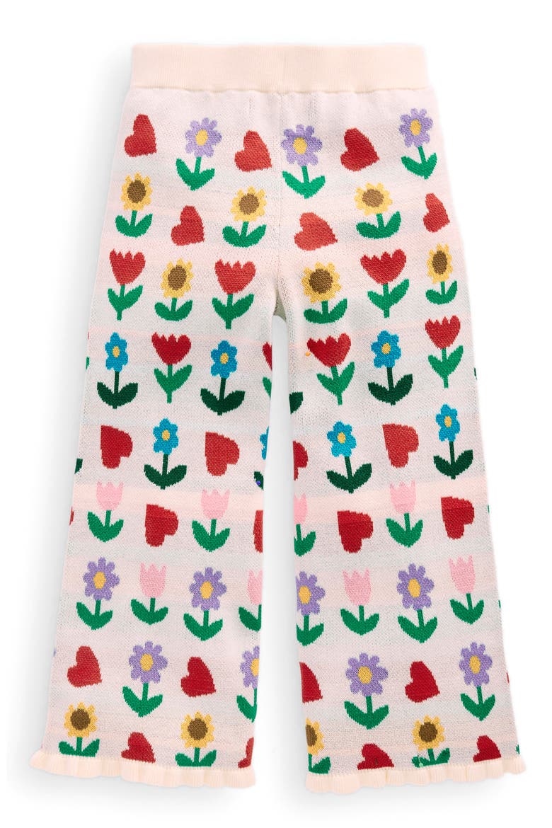 Kids' Floral Jacquard Cotton Knit Pants, Alternate, color, ECRU MARL SUNFLOWER GARDEN