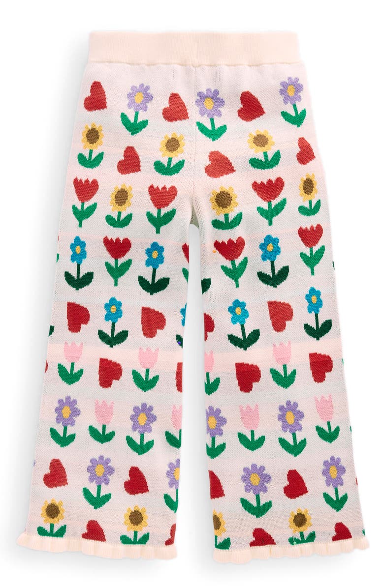 Mini Boden Kids' Floral Jacquard Cotton Knit Pants, Alternate, color, Ecru Marl Sunflower Garden