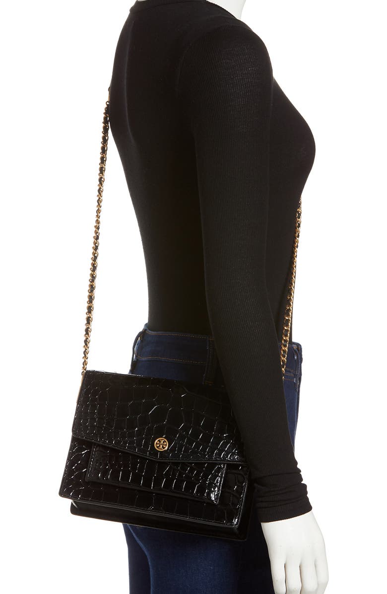 Tory Burch Robinson Embossed Double Strap Leather Flap Bag, Alternate, color,