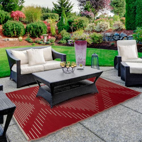Northlight 4' X 6' Red And Beige Southwestern Pattern Rectangular Outdoor Area Rug In Red