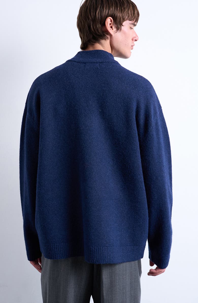 Topman Zip-Up Cardigan, Alternate, color, Navy