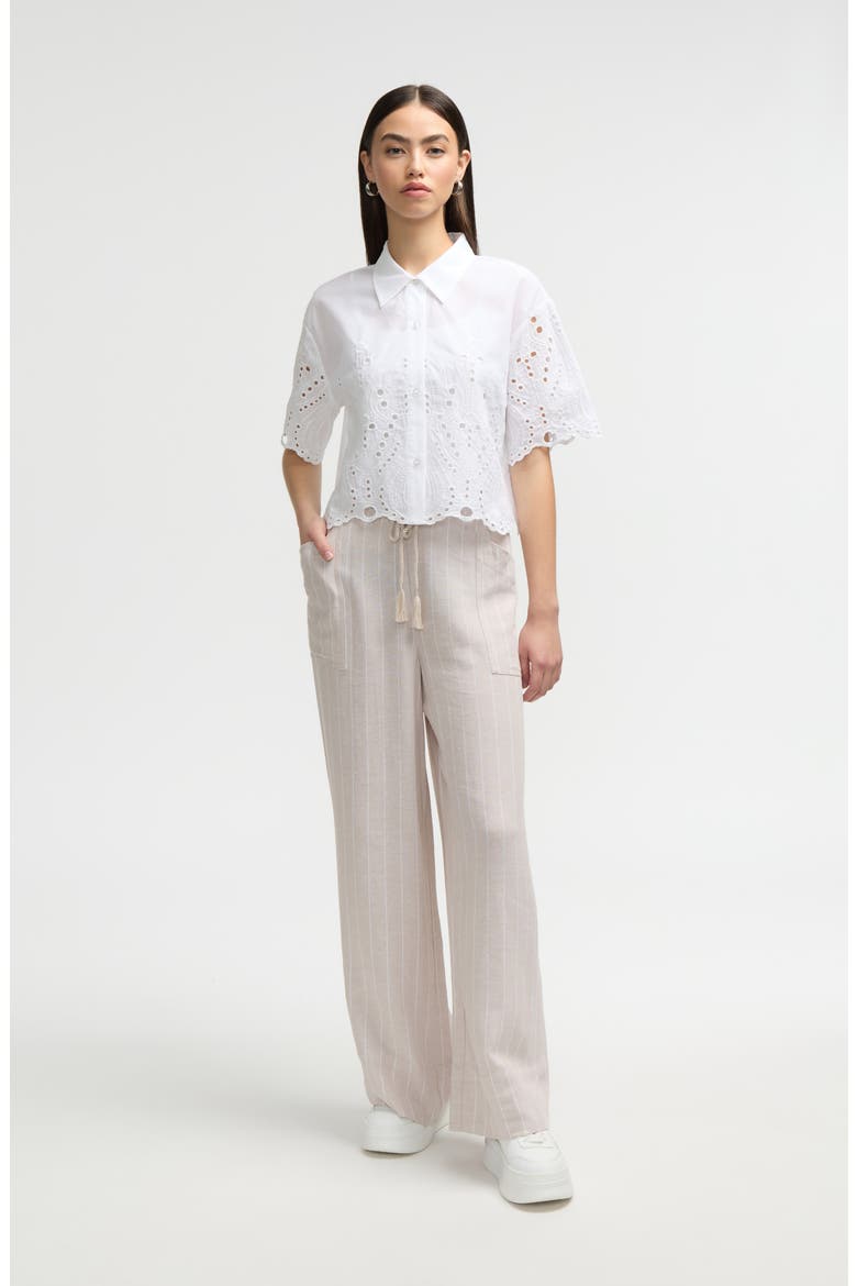 Embroidered Eyelet Cotton Short Sleeve Button-Up Shirt, Alternate, color, WHITE