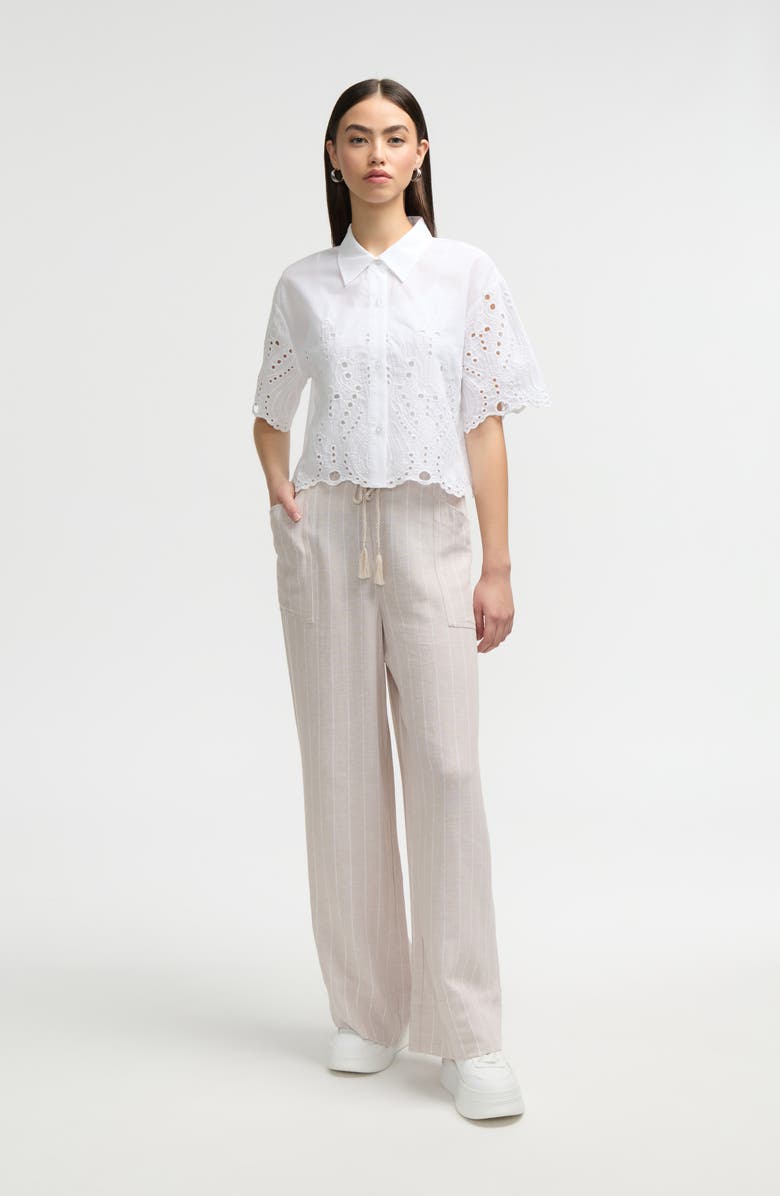 NVLT Embroidered Eyelet Cotton Short Sleeve Button-Up Shirt, Alternate, color,