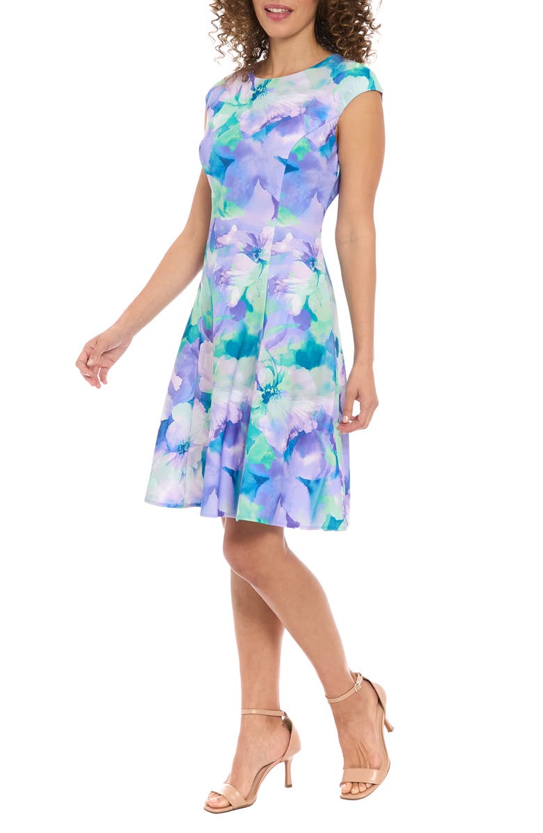London Times Floral Cap Sleeve Fit & Flare Dress, Alternate, color, 