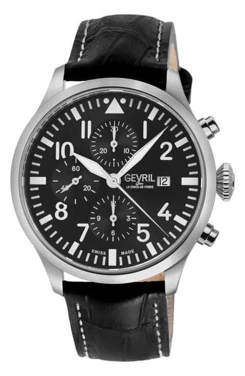 Vaughn Automatic Chronograph Leather Strap Watch, 44mm
