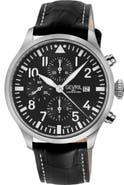 GEVRIL Vaughn Automatic Chronograph Leather Strap Watch, 44mm