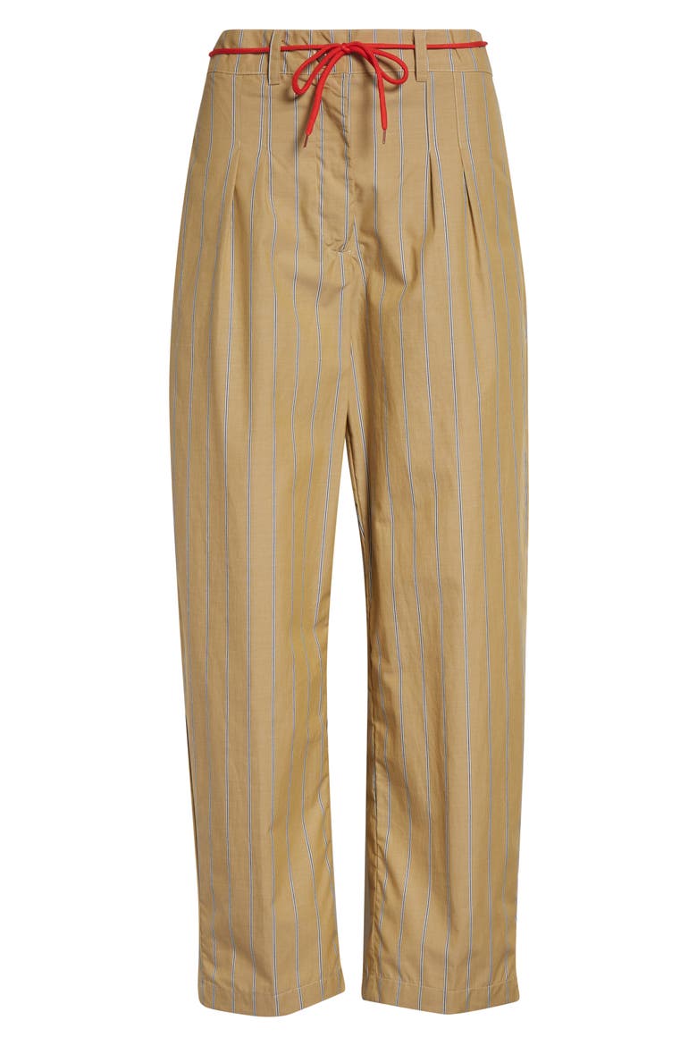 Shoelace Stripe Pleated Organic Cotton Straight Leg Pants, Alternate, color, MUD BROWN