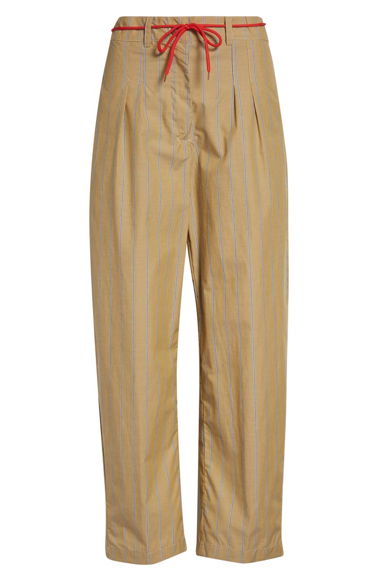KÚR Shoelace Stripe Pleated Organic Cotton Straight Leg Pants, Alternate, color, Mud Brown