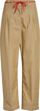 KÚR Shoelace Stripe Pleated Organic Cotton Straight Leg Pants