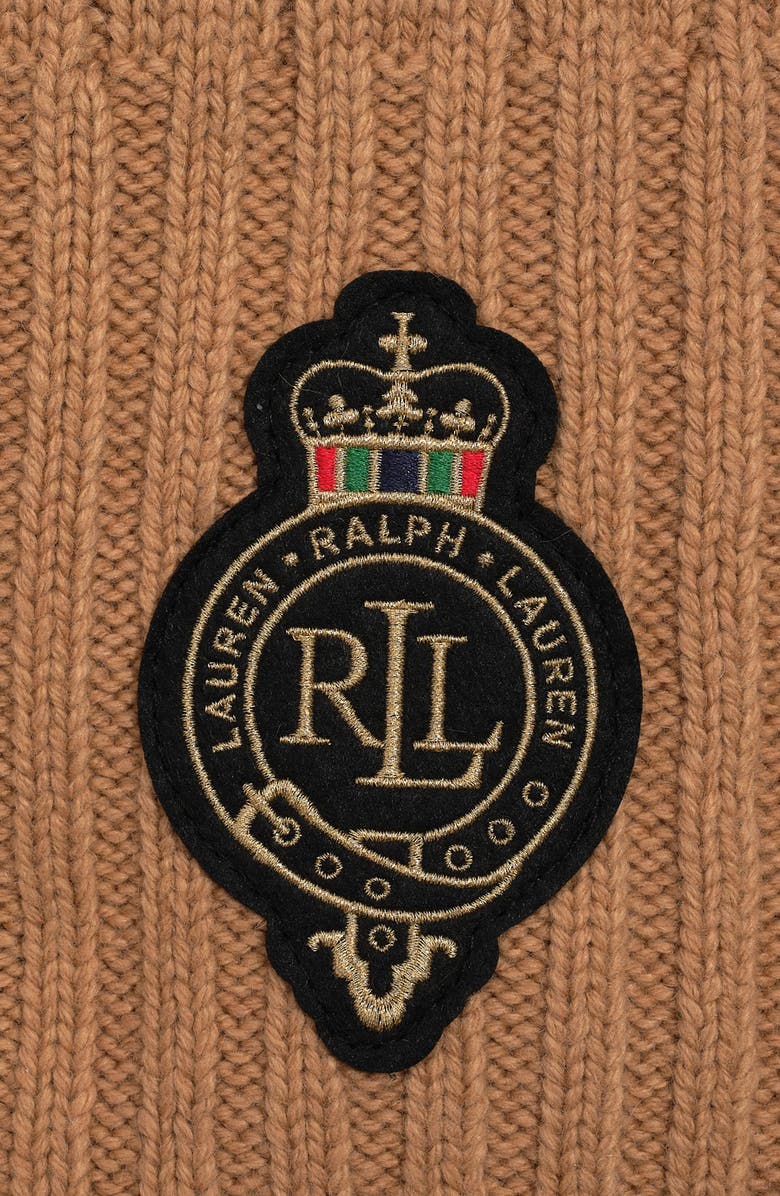 Lauren Ralph Lauren Cable Crest Patch Scarf, Alternate, color, Classic Camel