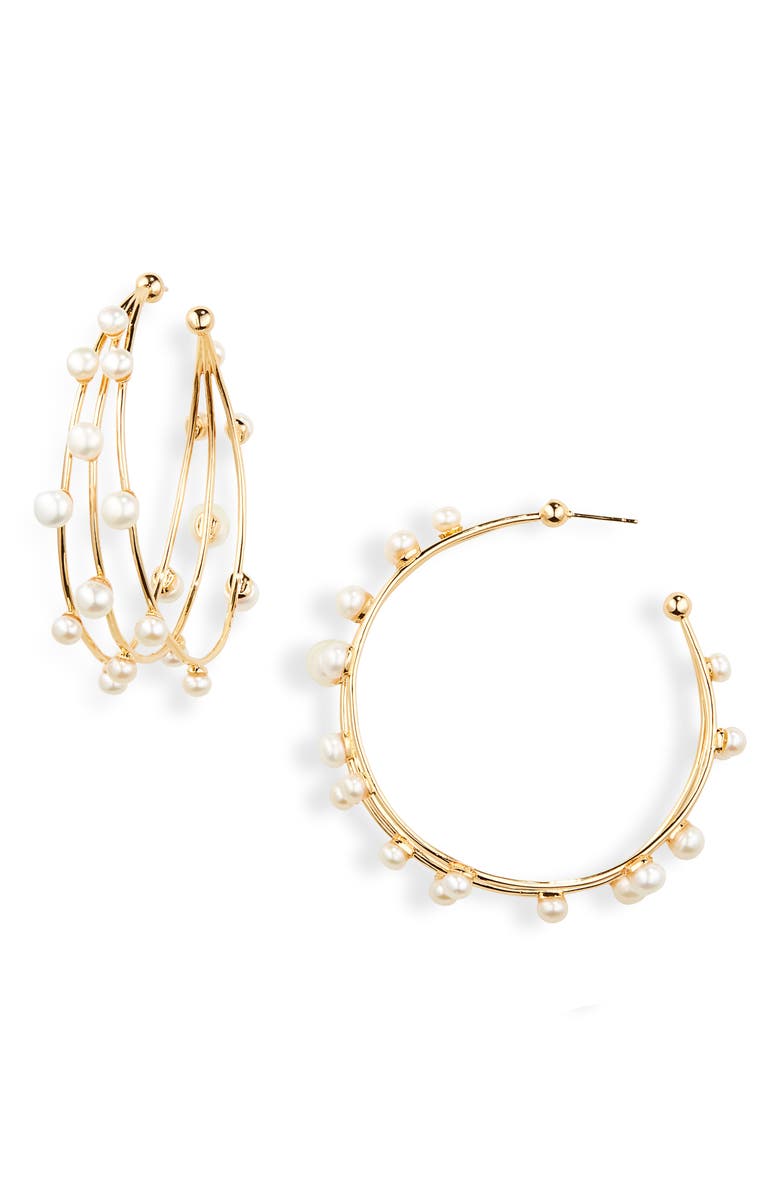 Cult Gaia Shanti Imitation Pearl Hoop Earrings, Main, color, 