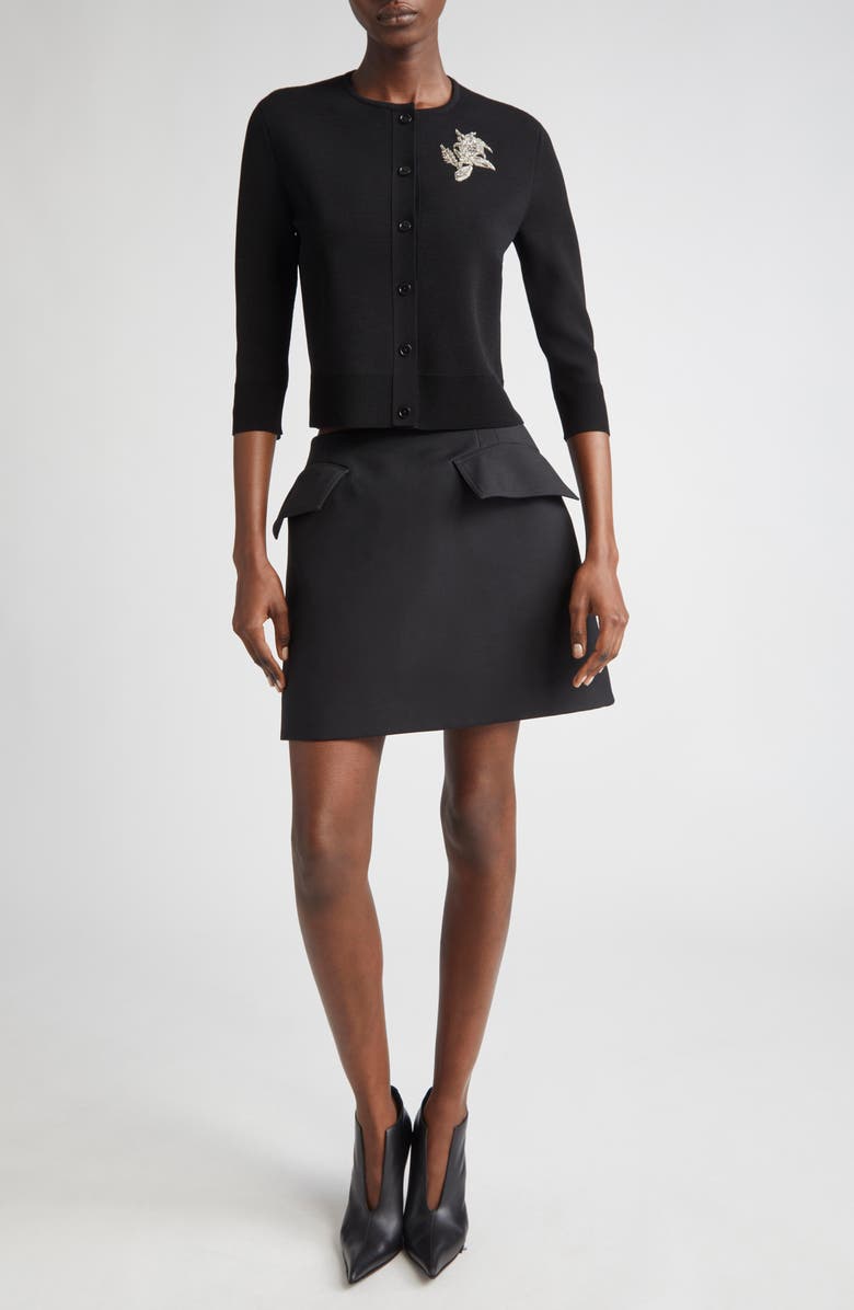 McQueen Banshee Embroidery Crop Cardigan, Alternate, color, Black/ Crystal