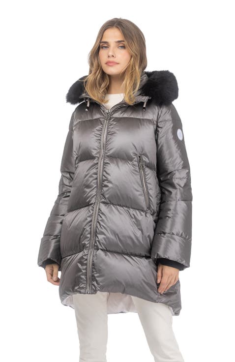 Apres-Ski Horizontal Jacket With Detachable Genuine Shearling Hood Trim
