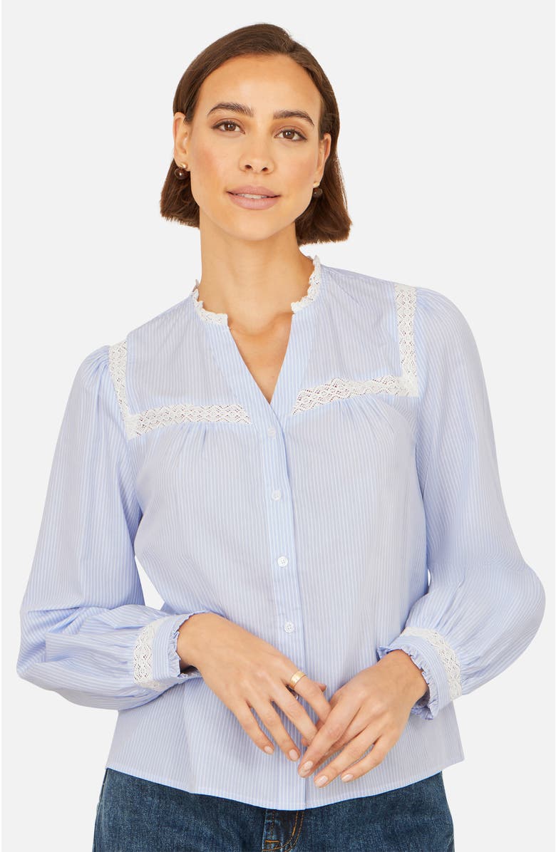 Yumi Stripe Shirt With Lace Detail, Main, color, Blue