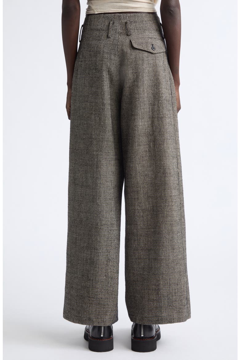 Triple Pleat Linen & Wool Wide Leg Pants, Alternate, color, KHAKI BLACK MINI HOUNDSTOOTH