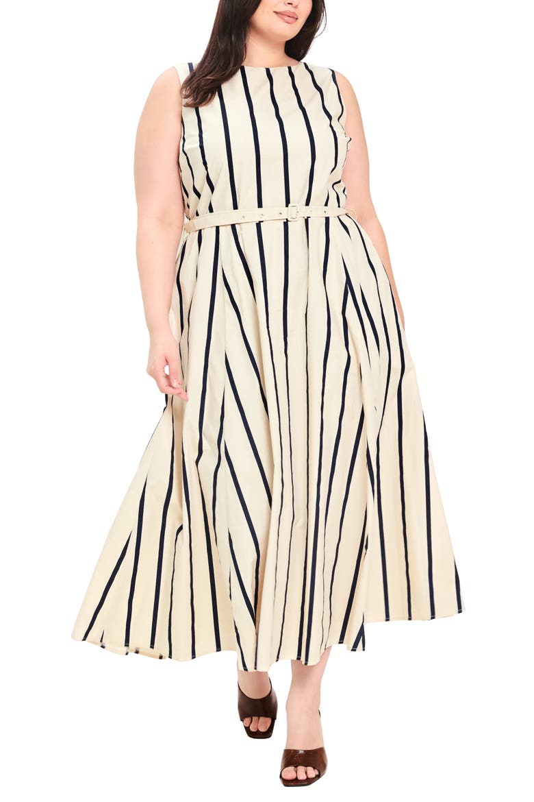 Striped Cotton Midi Dress, Alternate, color, ECRU/ NAVY