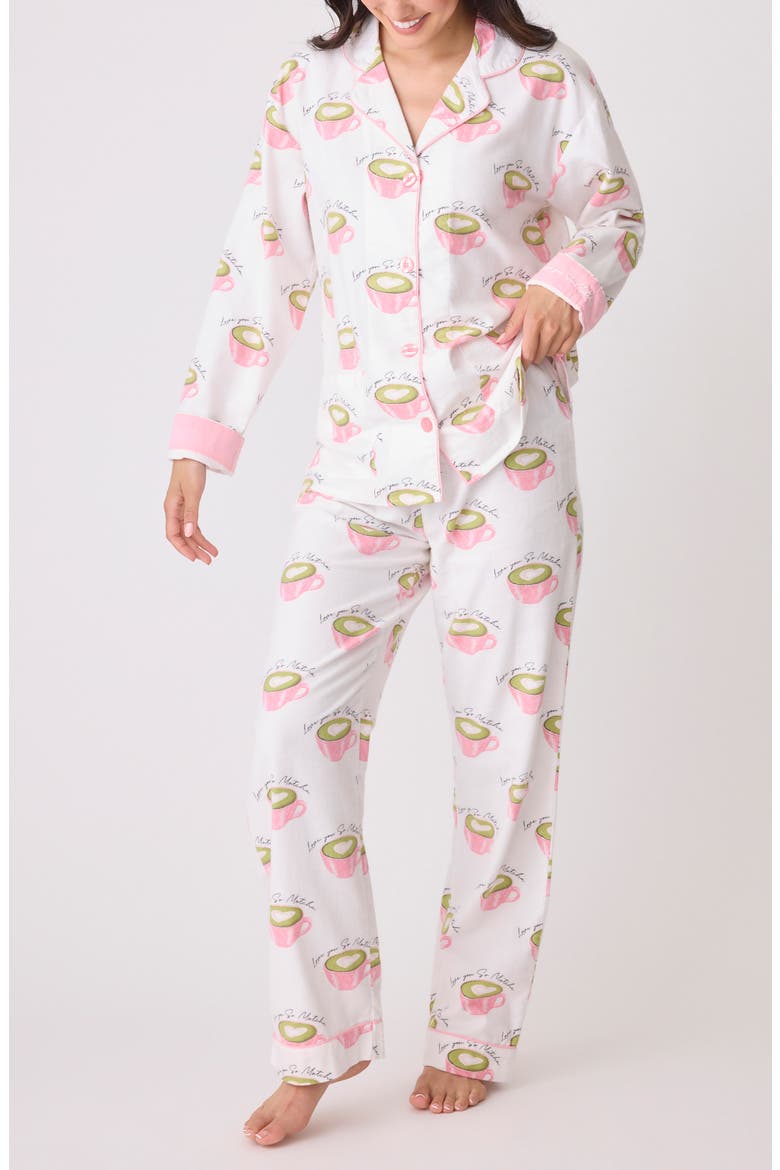 Print Cotton Flannel Pajamas, Alternate, color, WHITE LINEN