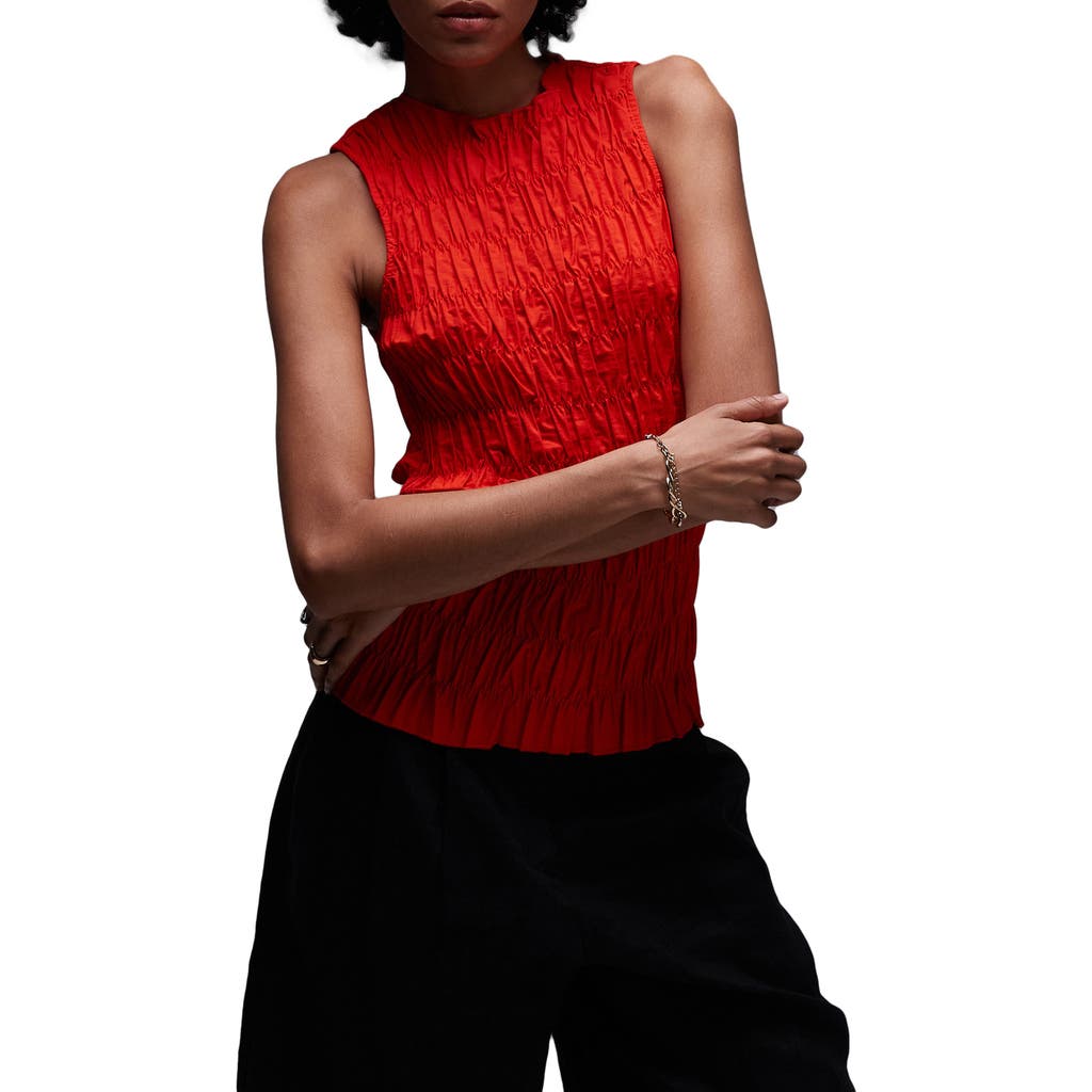 Topshop Smocked Tank In Red