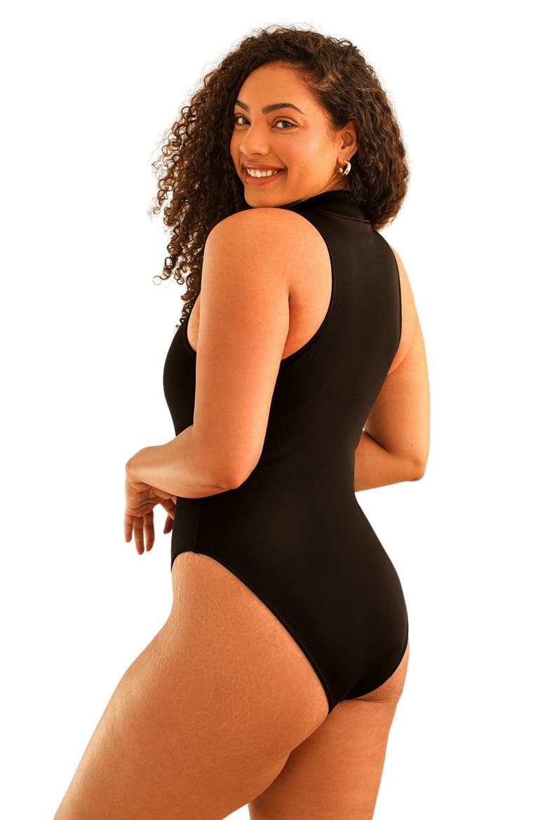 Off-Shore Front Zipper Sleeveless One Piece, Alternate, color, Black