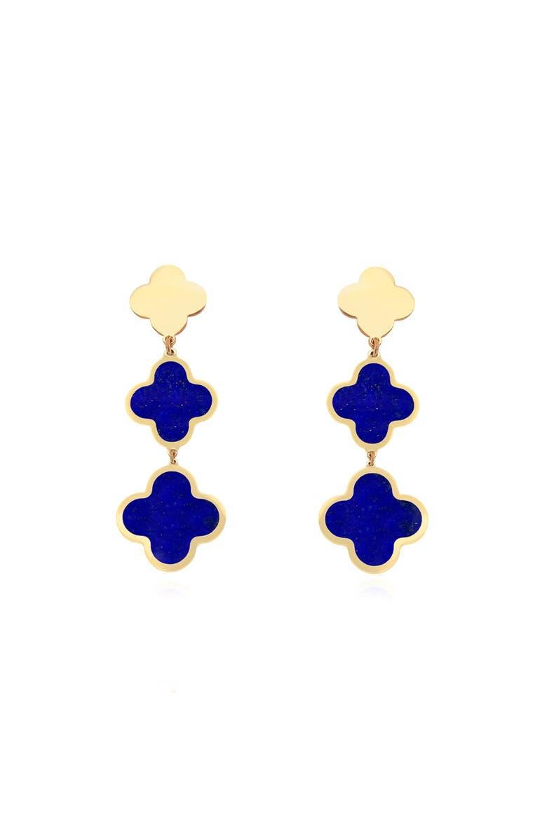 The Lovery Fine Jewelry Lapis Graduating Clover Dangle Earrings, Alternate, color, Lapis