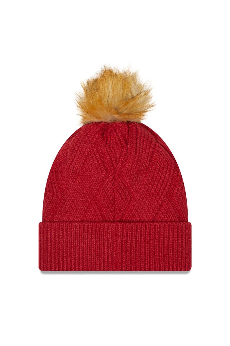 Women's New Era Cardinal Arizona Cardinals Snowy Cuffed Knit Hat with Pom, Alternate, color, Cardinal