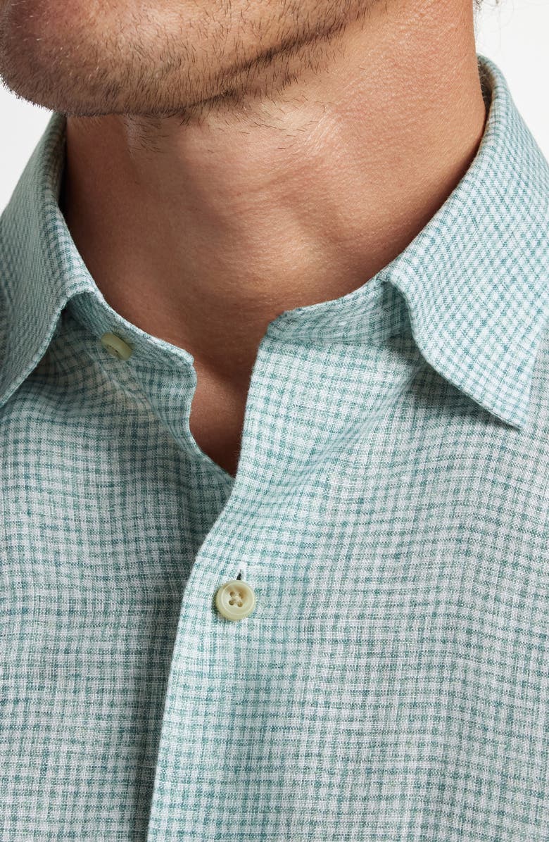 David Donahue Linen Check Sport Shirt, Alternate, color, White/ Green