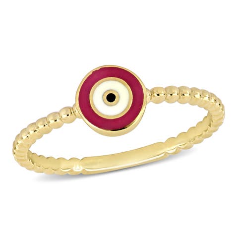 Red & White Enamel Evil Eye Ring 14k Gold