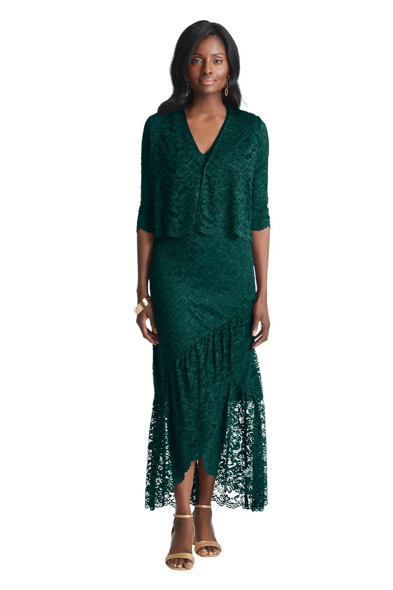 2 Piece Lace Tulip Jacket Dress, Main, color, EMERALD GREEN
