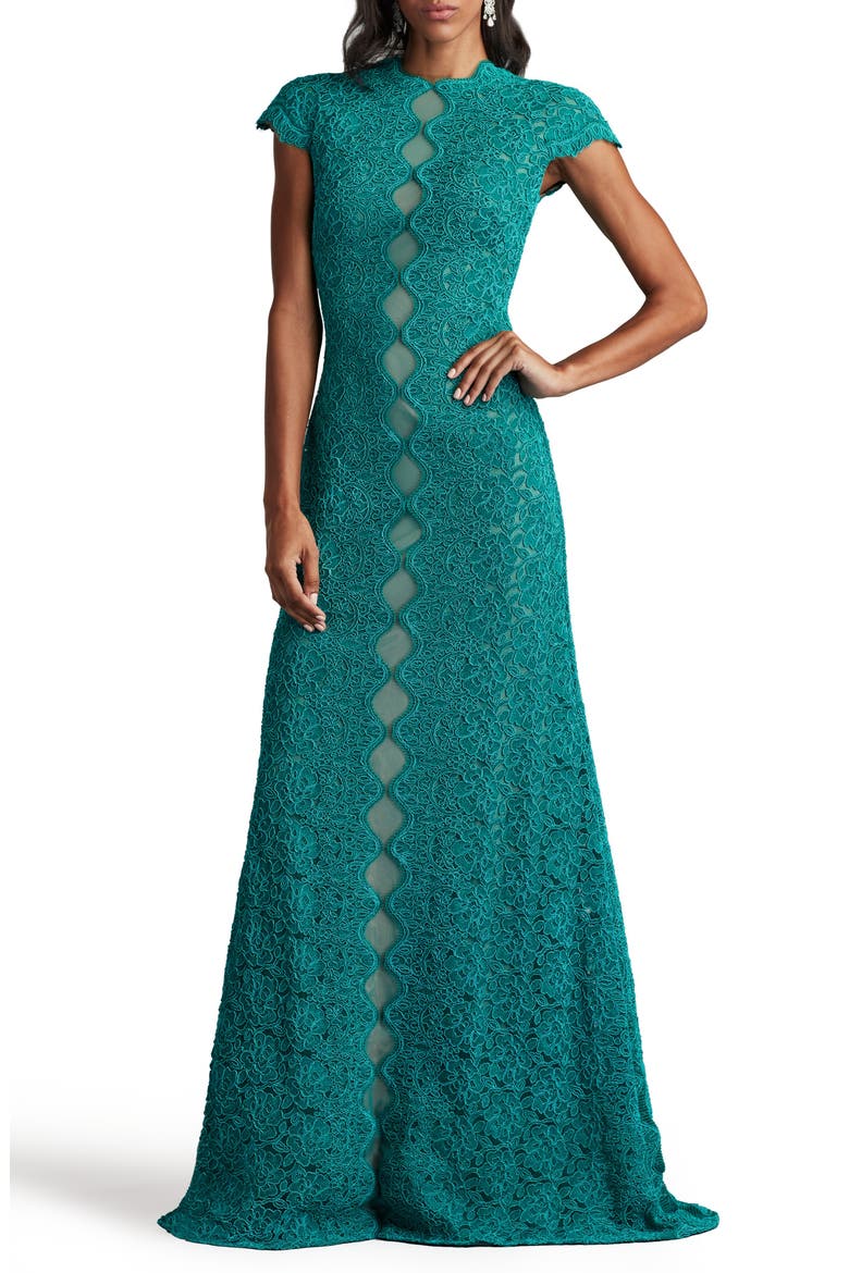 Corded Lace Cap Sleeve Cotton Blend Gown, Main, color, CARIBBEAN