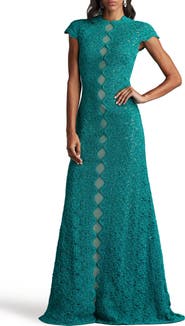 Tadashi Shoji Corded Lace Cap Sleeve Cotton Blend Gown