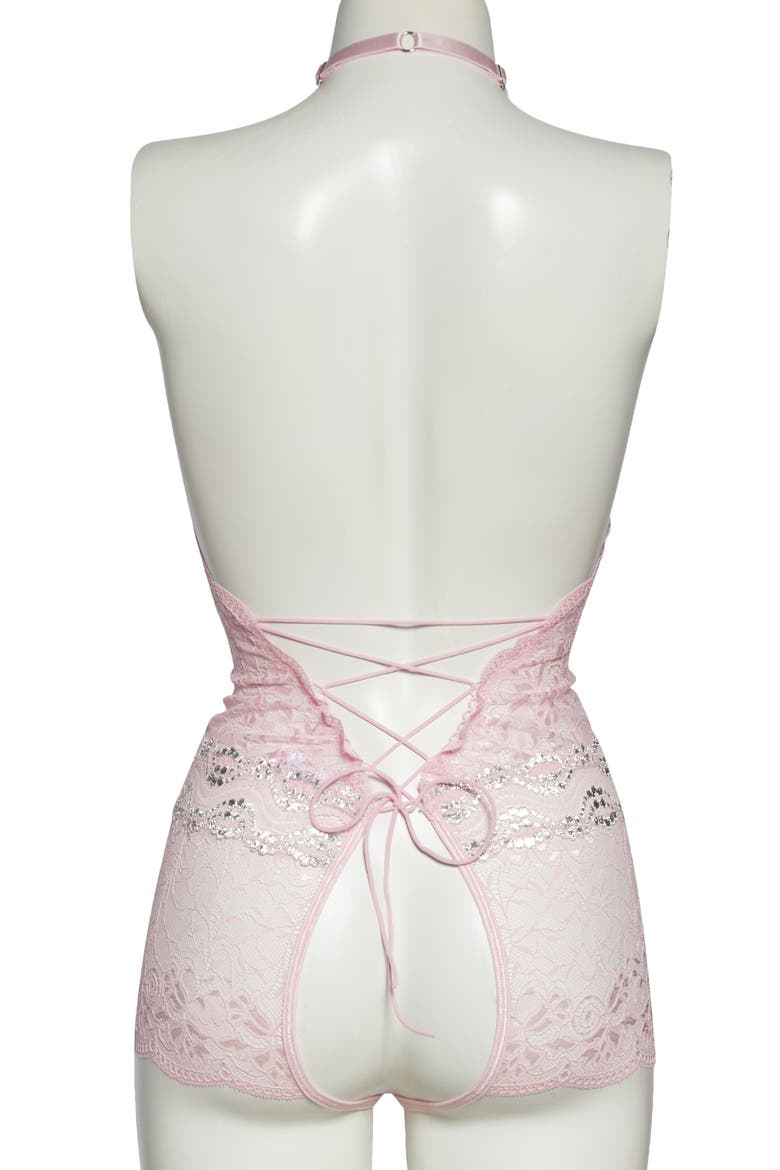 Open Gusset Lace Teddy, Alternate, color, PINK