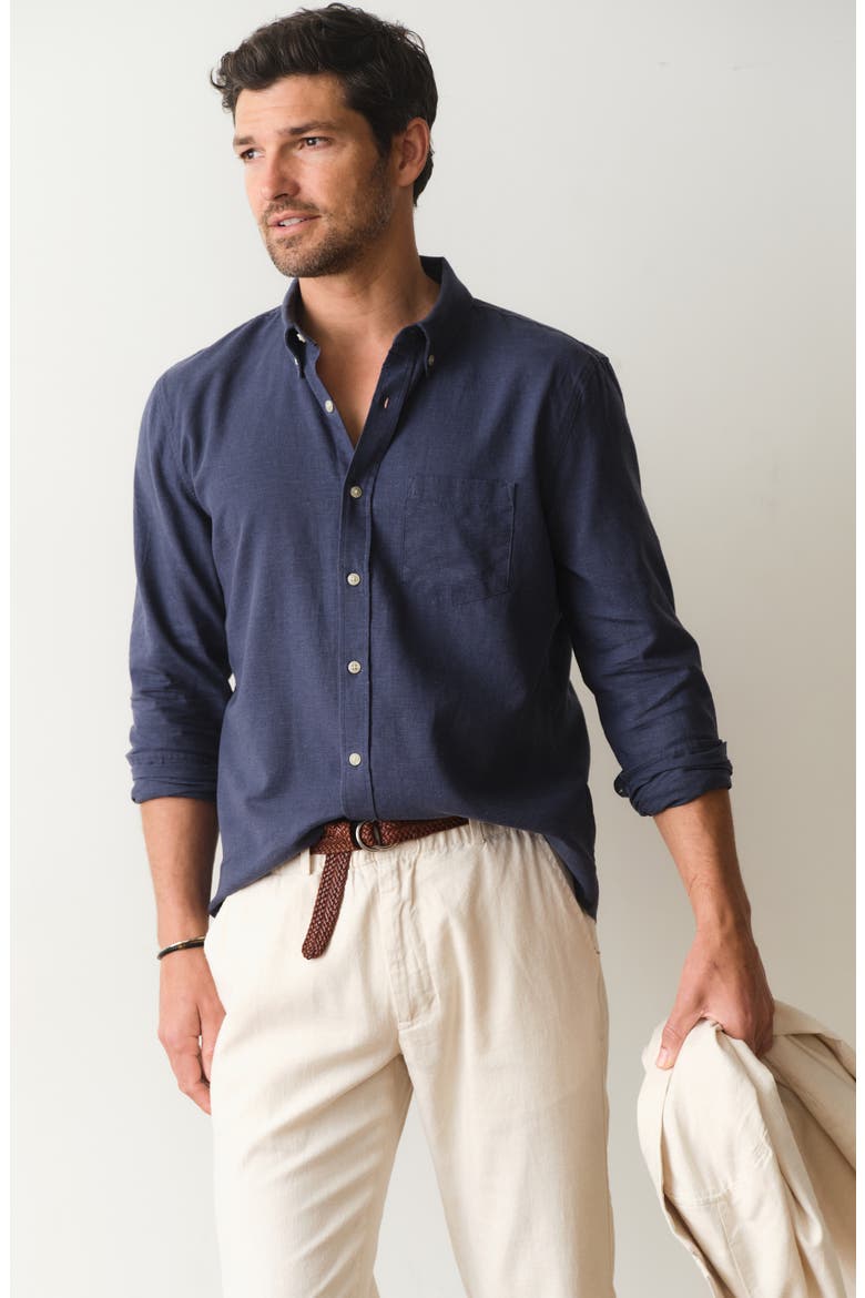 Better-than-Linen Hemp Blend Button-Up Shirt, Alternate, color, NAVY