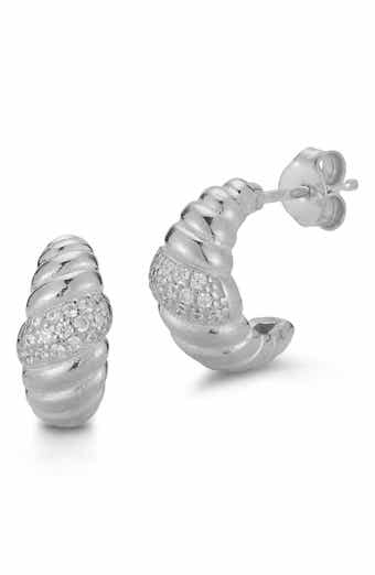 Pavé Cubic Zirconia Twisted Huggie Hoop Earrings