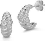 GLAZE JEWELRY Pavé Cubic Zirconia Twisted Huggie Hoop Earrings