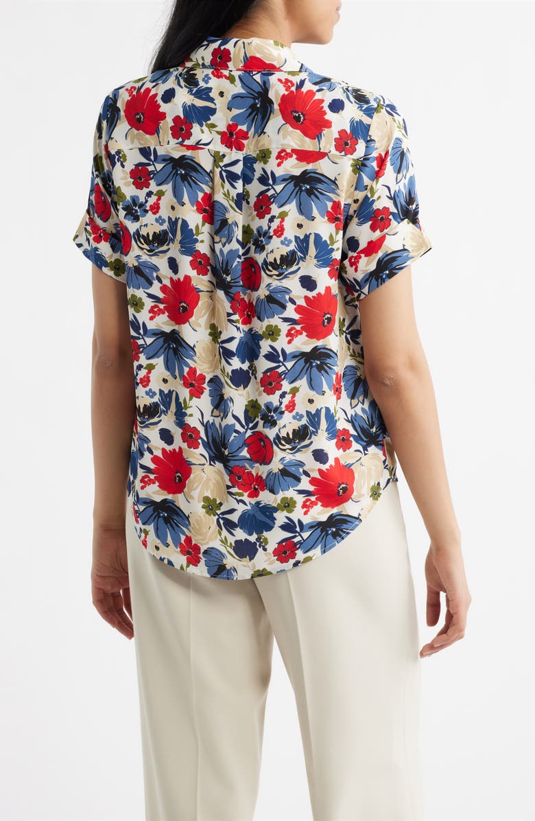 AK ANNE KLEIN Floral Print Shirt, Alternate, color, White Dove Multi