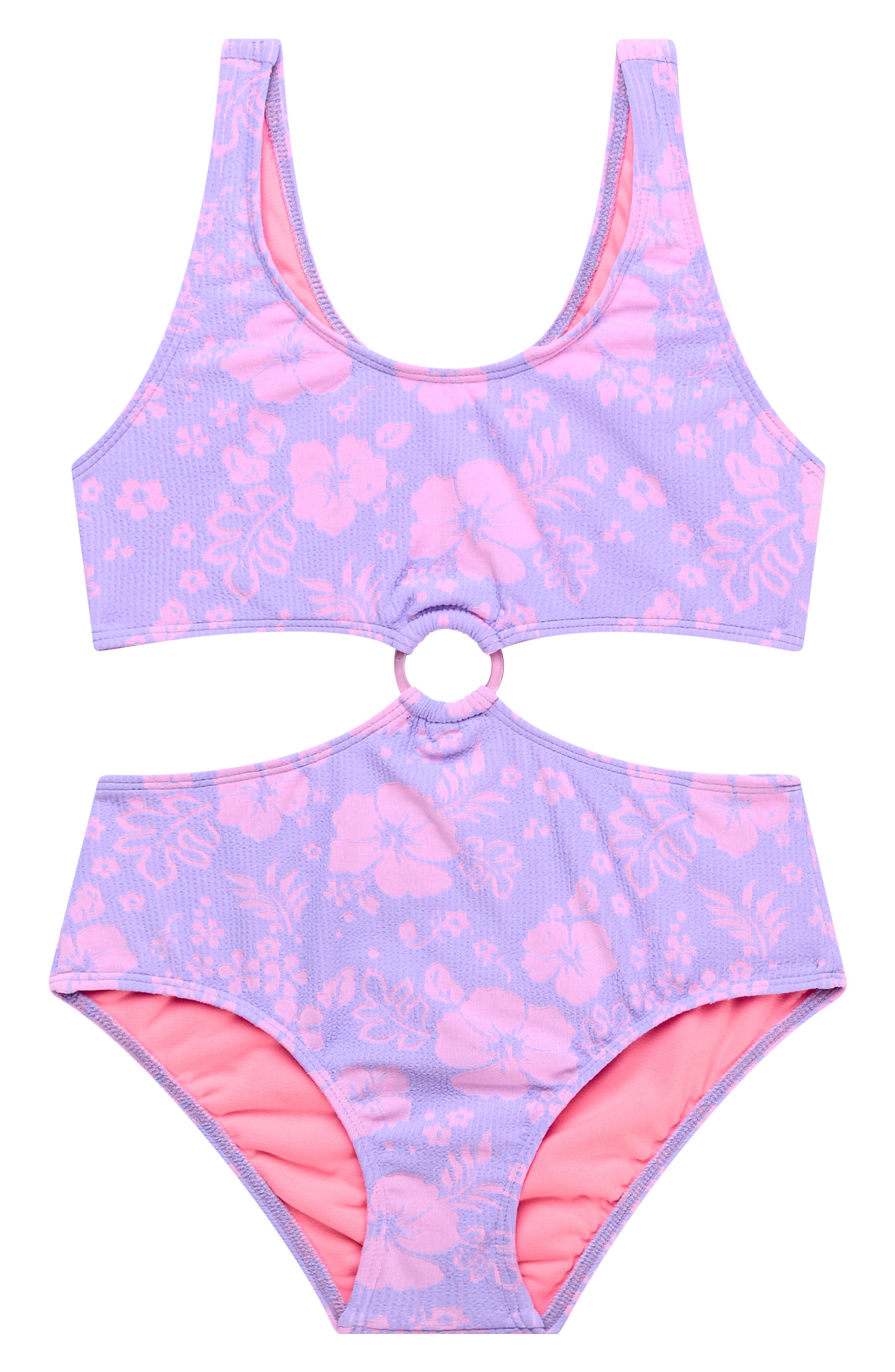 Beach Lingo kids' Hibiscus O-Ring One-Piece Swimsuit