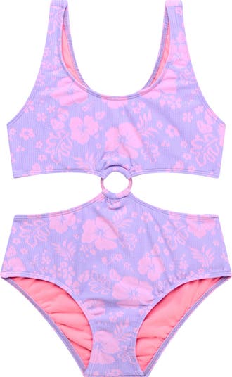 kids' Hibiscus O-Ring One-Piece Swimsuit