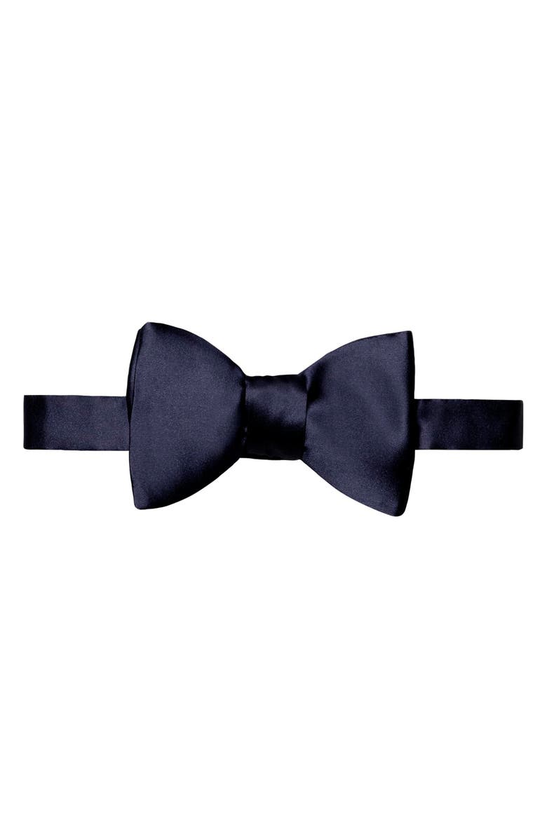 Eton Silk Satin Self Tie Bow Tie, Main, color, Dark Blue