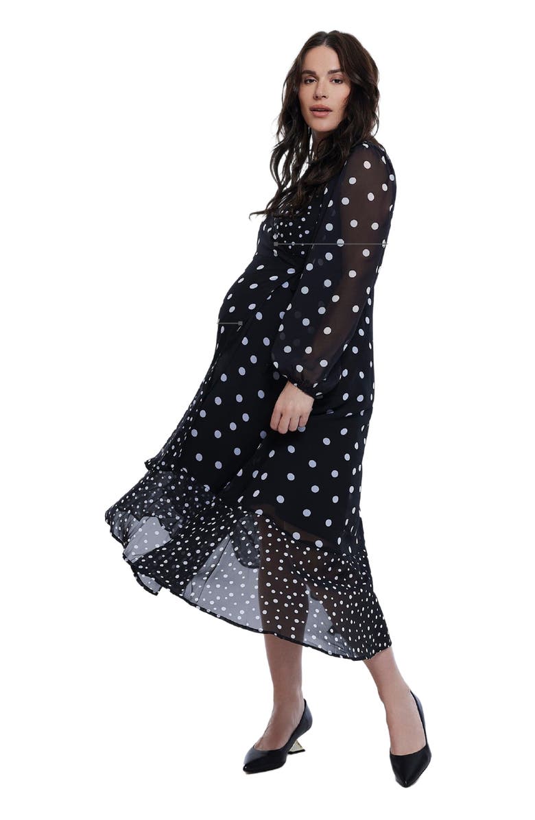 MOTHERHOOD MATERNITY Woven Wrap Long Sleeve Midi Dress, Alternate, color, Mixed Dot