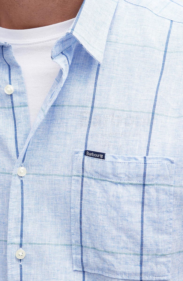 Barbour Swaledale Check Short Sleeve Linen & Cotton Button-Up Shirt, Alternate, color, Blue