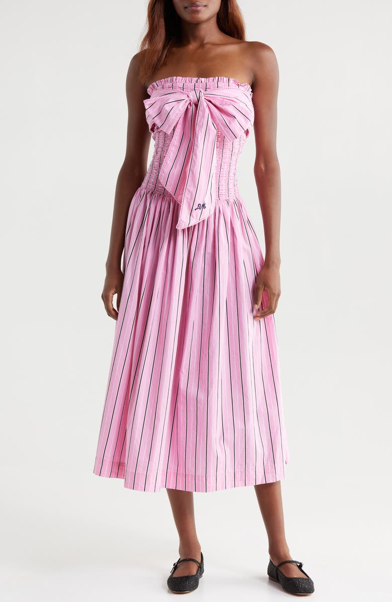 Damson Madder Mia Pink Business Stripe Strapless Cotton Dress, Main, color,