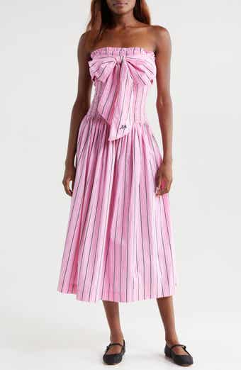 Damson Madder Mia Pink Business Stripe Strapless Cotton Dress