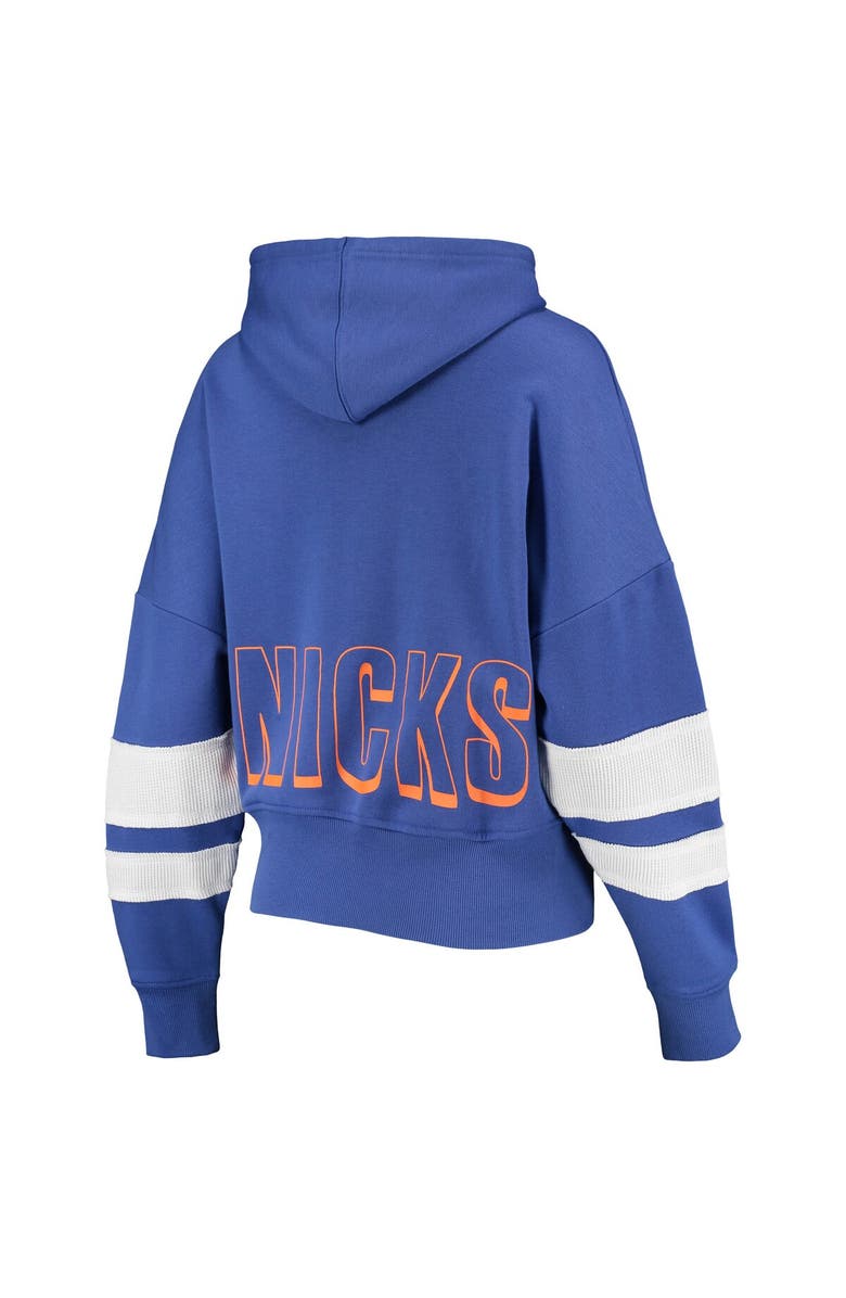 Junk Food Women's Junk Food Blue New York Knicks Throwback Stripe Pullover Hoodie, Alternate, color, 