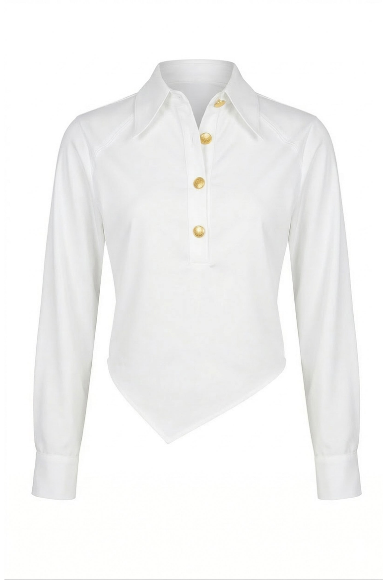 Collared Button Front Blouse with Asymmetrical Hem, Alternate, color, Ivory