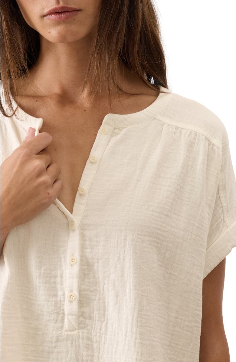 Pact Organic Cotton Coastal Double Gauze Short Sleeve Popover, Alternate, color, Cream