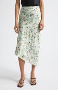 Alice + Olivia Maeve Mixed Print Asymmetric Satin Slip Skirt
