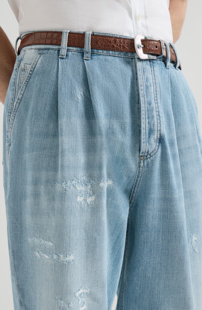 Brunello Cucinelli Denim trousers with rips, Alternate, color, Light Blue Denim