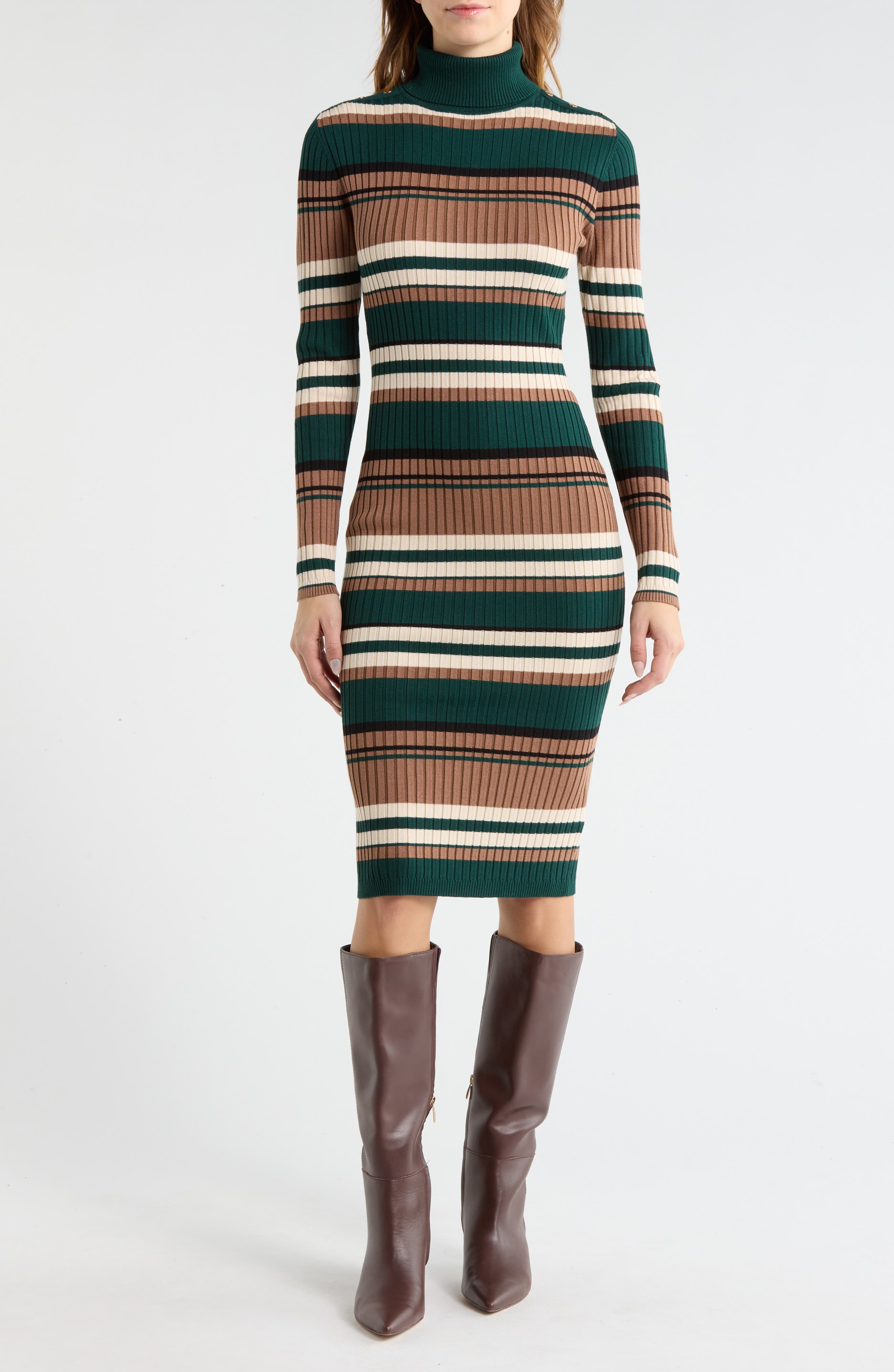 Madden Girl Stripe Long Sleeve Turtleneck Sweater Dress