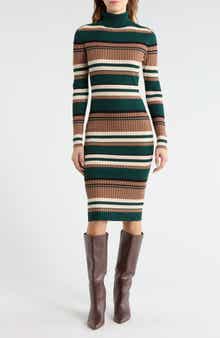 Madden Girl Stripe Long Sleeve Turtleneck Sweater Dress